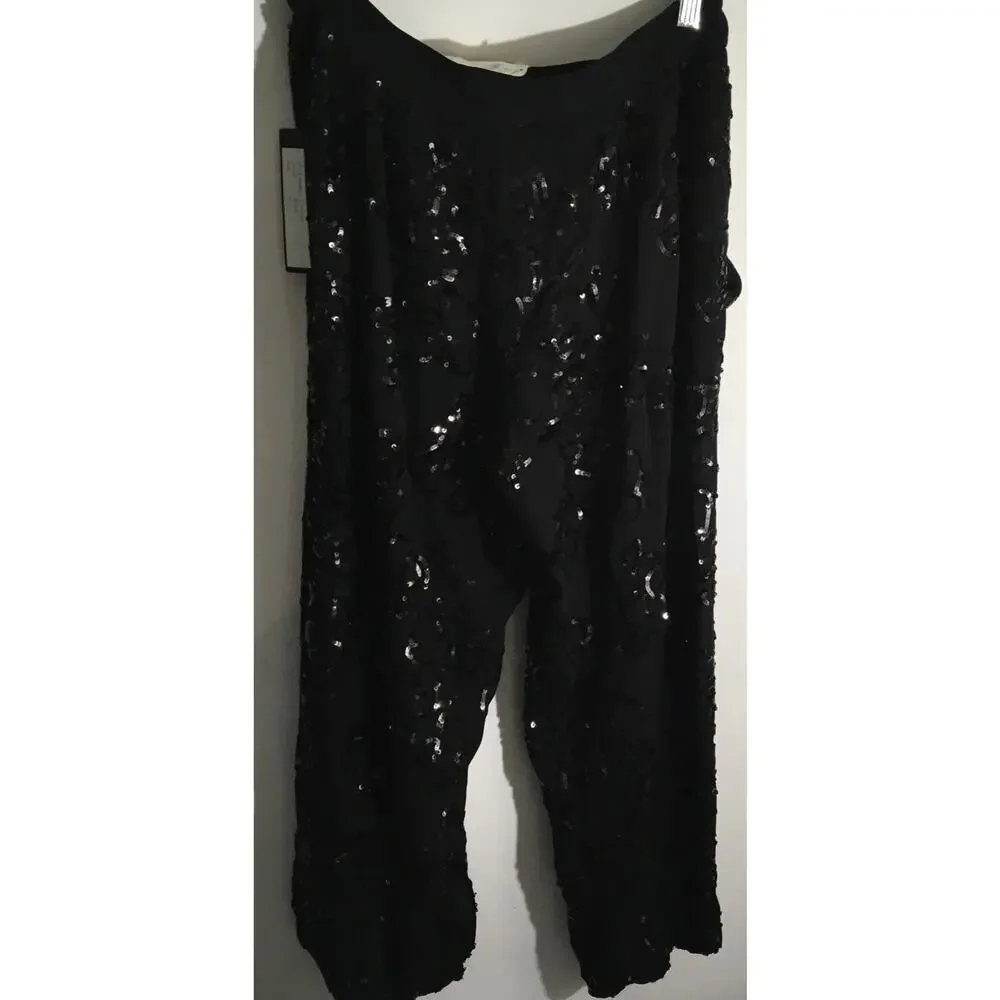 Robert Rodriguez Black Silk Sequin Embellished Dress Genie Cropped Pants Size 6